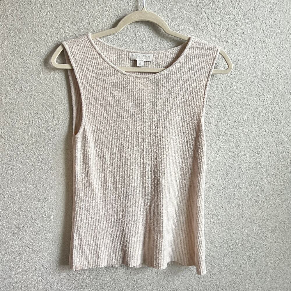 Barefoot Dreams Cozy Chic Ultra Light Knit Ribbed Tank Women's S Cream Comfort